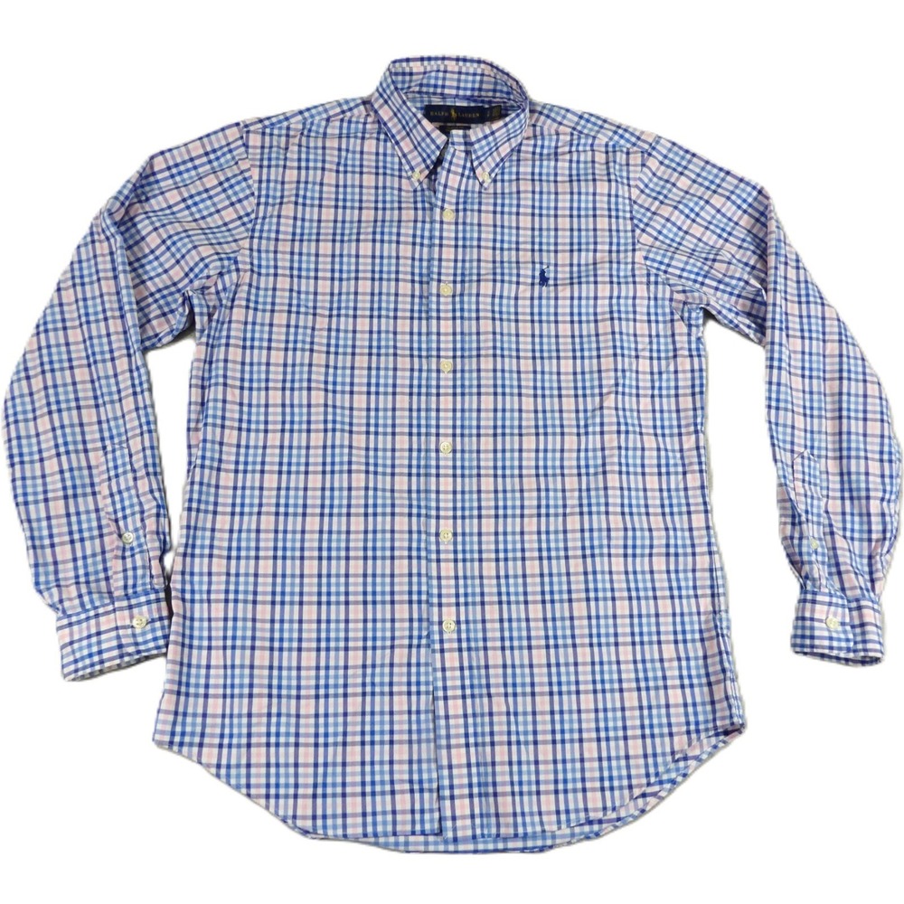 Ralph Lauren Performance Shirt Men Small Classic Fit Blue Pink Gingham Casual LS